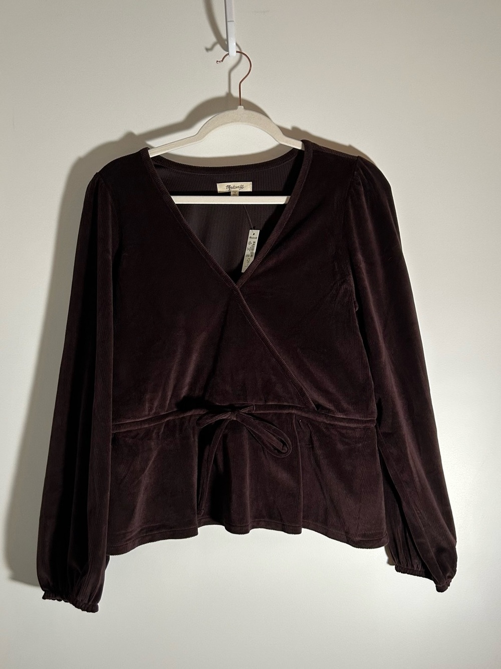 NWT Madewell Faux Wrap-Front Velvet Blouse